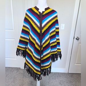 Vintage Tag Crochet Fringe Poncho One Size